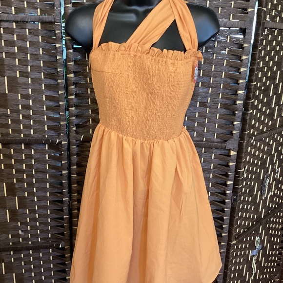 Shirred Linen Look Tie Back Mini Dress - Picture 1 of 8